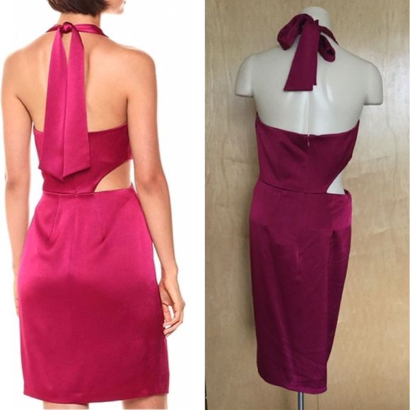 Halston Heritage Halter Neck Cut Out Satin Dress - Picture 5 of 8